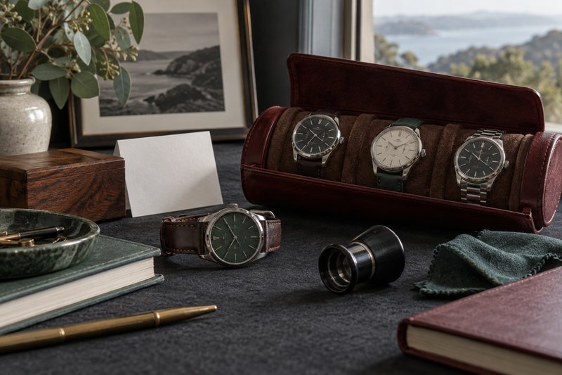 A group of mechanical watches arranged for close study