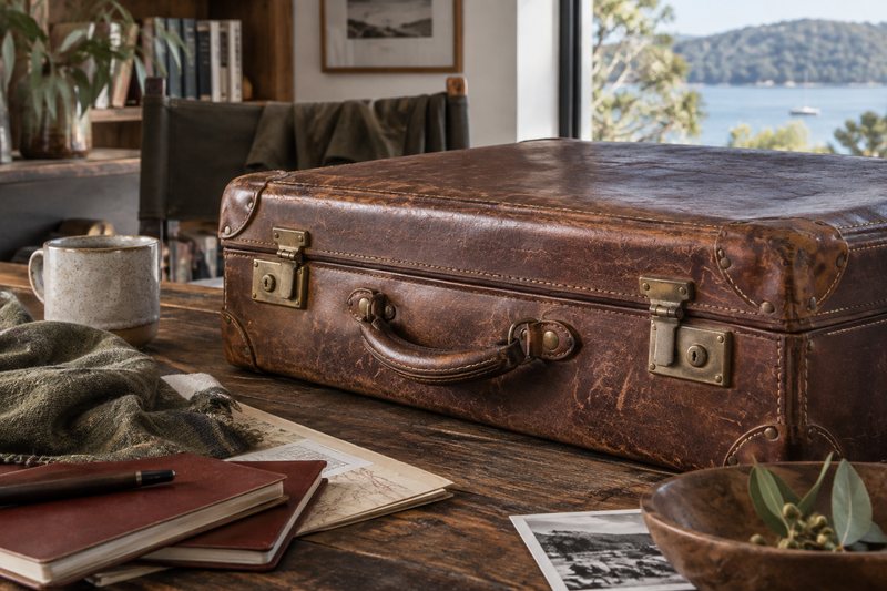 A vintage leather case showing natural patina