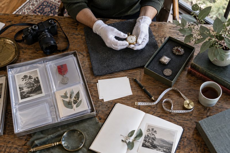 Collectible objects being photographed for an inventory